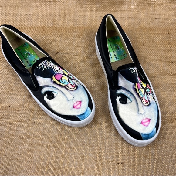 Platform Slip On Art Canvas Sneakers Size 8 - Picture 9 of 9